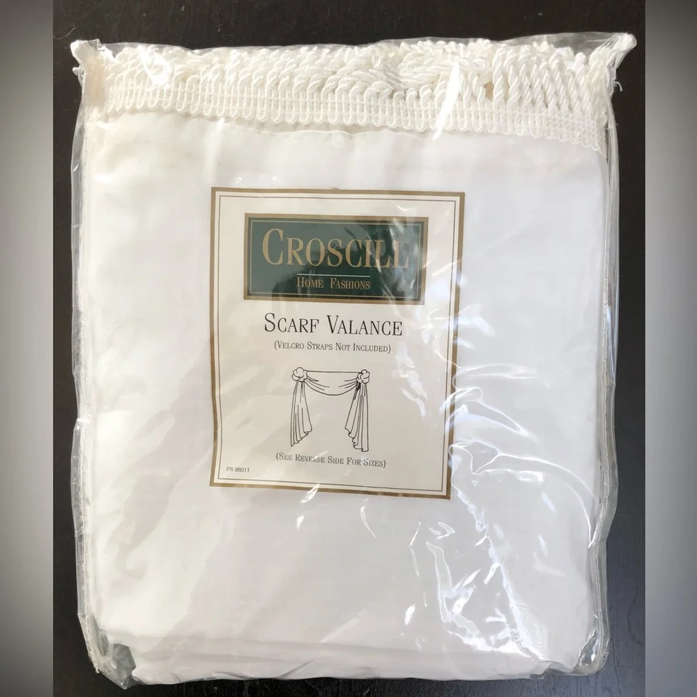 NWT Croscill Sheer White Scarf Valance With Fringe